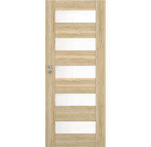 Drevené dvere s horizontálnymi sklenenými výplňami a kľučkou