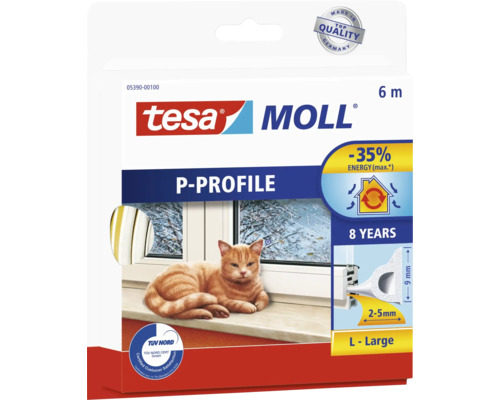 Okenné a dverné tesnenie Tesa gumové P profil biele 6 m Tesnenie Tesa Moll P-profil, 6 metrov, pre izoláciu okien
