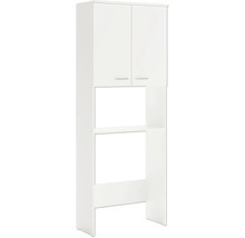 Biela skrinka na práčku s dvomi dvierkami a otvorenými policami.