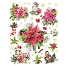 Dekoratívne vianočné motívy s kvetmi, lampášom, pančuchou, veveričkou, vtákom a snehovými vločkami