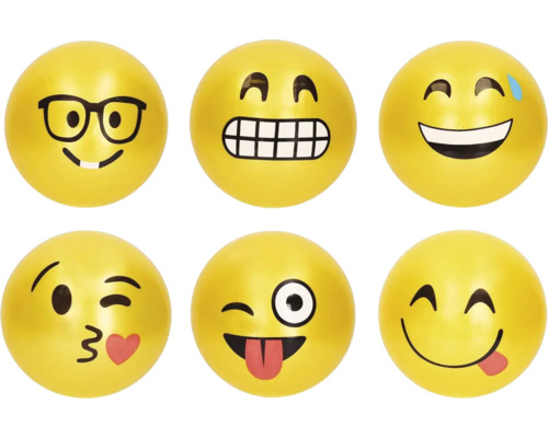 Lopta gumová nenafúknutá úsmev 22 cm 1 ks, rôzne druhy Žlté emoji lopty s rôznymi výrazmi tváre ako dekoračné predmety