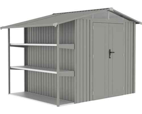 Kovová záhradná skriňa s policami a dvojkrídlovými dverami