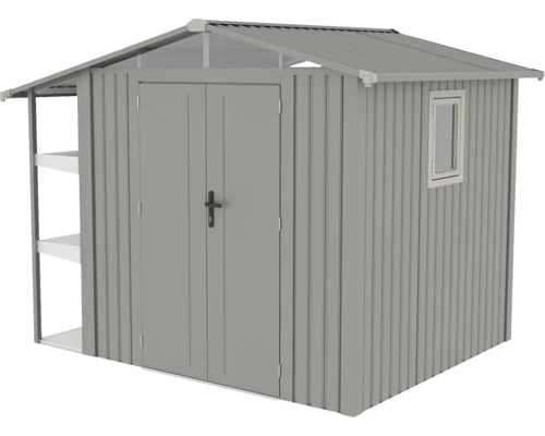 Kovová záhradná skriňa s dverami a oknom