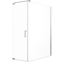 Sprchovací kút so sklenenými dverami a kovovým rámom