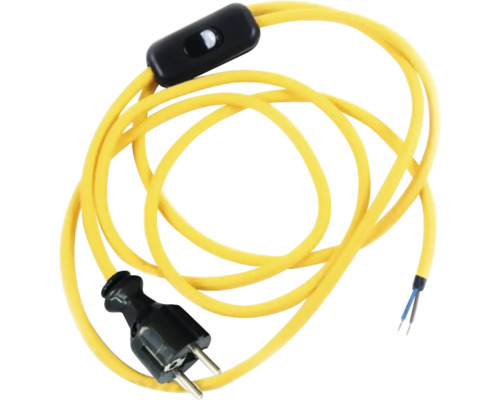 Žltý elektrický kábel so zástrčkou a spínačom