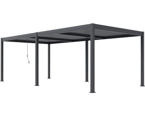 Kovová pergola s lamelovou strechou a kľukovým mechanizmom