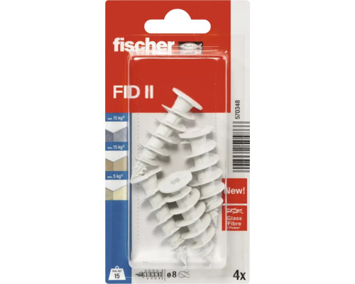 Balenie hmoždiniek Fischer FID II po štyroch kusoch