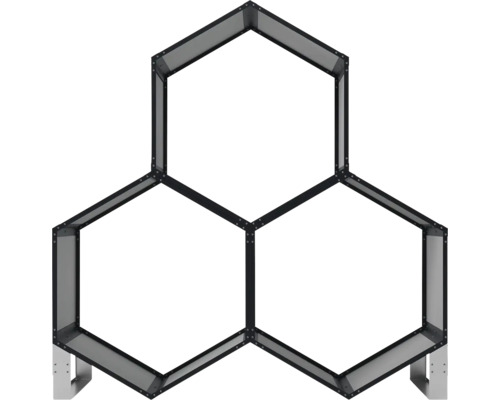 Polica v tvare včelieho plástu s tromi priehradkami