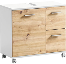 Skrinka pod umývadlo s dvomi dvierkami a dvomi zásuvkami na kolieskach