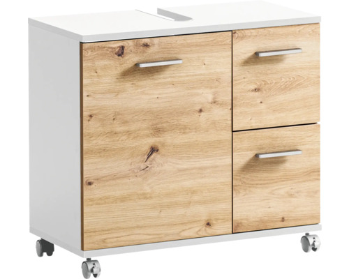 Skrinka pod umývadlo s dvomi dvierkami a dvomi zásuvkami na kolieskach