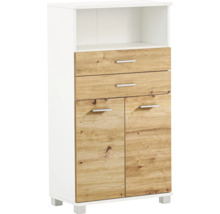 Skriňa s dvomi zásuvkami, dvomi dvierkami a otvorenou priehradkou