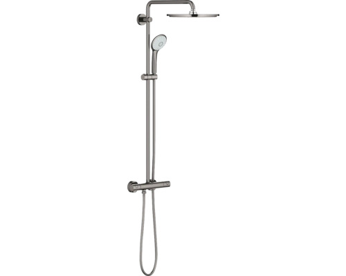 Sprchový systém s termostatickou batériou GROHE Euphoria System sivá lesk 26075A00 Sprchový systém s hlavovou a ručnou sprchou