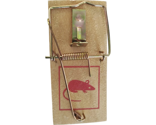 Drevená pasca na myši s kovovým mechanizmom