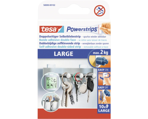 Tesa Powerstrips, veľké obojstranné lepiace prúžky na odstránenie bez stopy, maximálna nosnosť 2 kilogramy