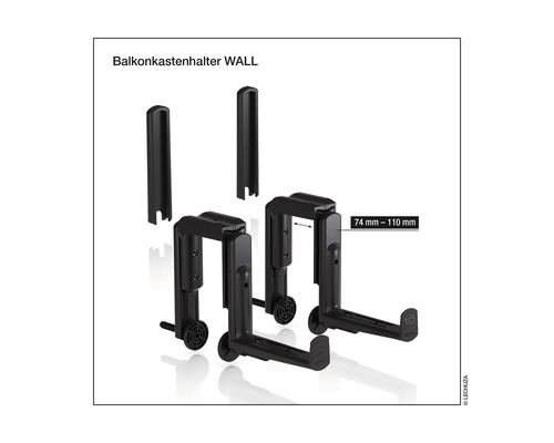 Držiak na balkónový kvetináč na montáž na stenu, nastaviteľný medzi 74 a 110 milimetrami