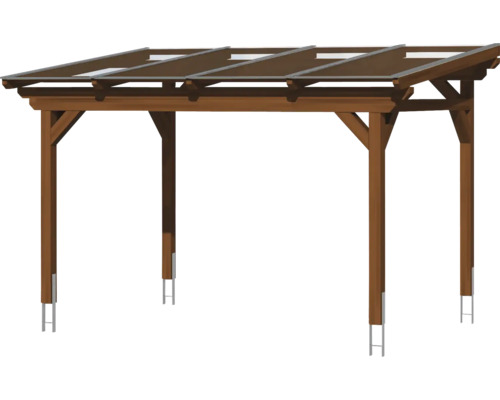 Drevená pergola s priehľadnou strechou do záhrady