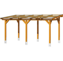 Drevený carport so šiestimi stĺpikmi a priehľadnou strechou