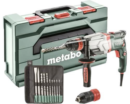 Kombinované kladivo Metabo s vrtákmi, sekáčmi, kufríkom na náradie a skľučovadlom