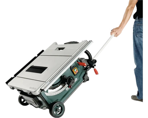 Stolová okružná píla Metabo s podvozkom a ťažnou tyčou