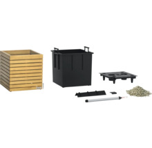 Drevený kvetináč so zavlažovacím systémom a príslušenstvom