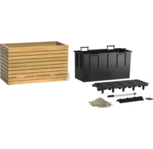 Drevený kvetináč so zavlažovacím systémom a príslušenstvom