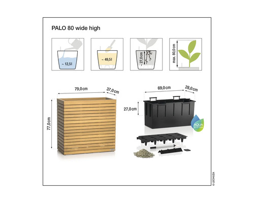 Technický nákres kvetináča Lechuza Palo 80 s rozmermi