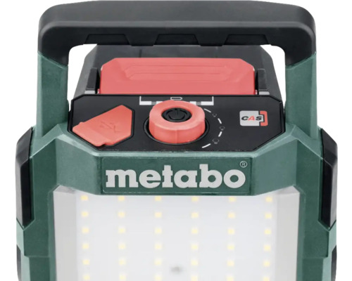 Logo Metabo. Akumulátorový stavebný reflektor s LED osvetlením.