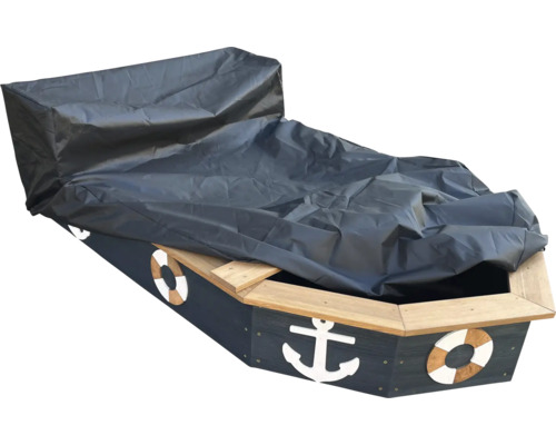 Zakryté pieskovisko v tvare lode s námornou výzdobou.