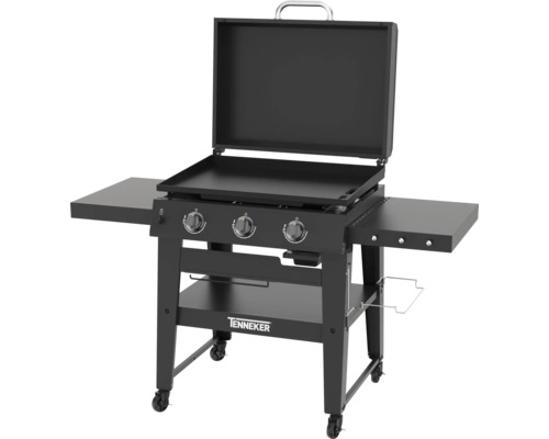 Plynový gril Tenneker s grilovacou doskou, tromi horákmi, odkladacími plochami a kolieskami