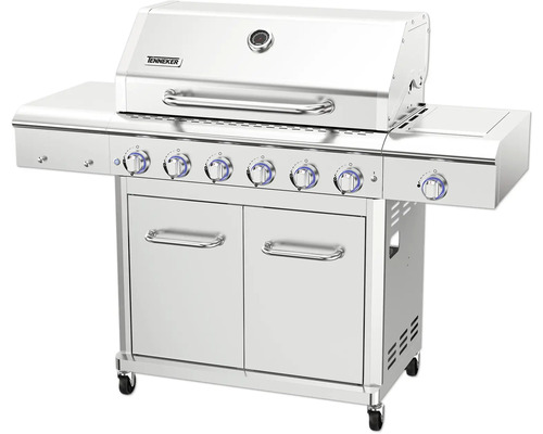 Nerezový grilovací vozík so šiestimi horákmi a úložným priestorom