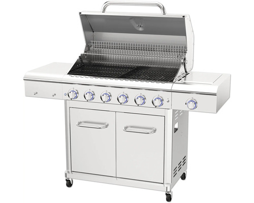 Grilovací vozík so šiestimi horákmi, grilovacími roštami a úložným priestorom