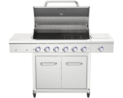 Gril s otvoreným vekom a ovládacími gombíkmi