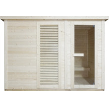 Sauna z dreva so sklenenými dverami