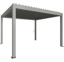 Voľne stojaca sivá pergola s nastaviteľnými lamelami do záhrady