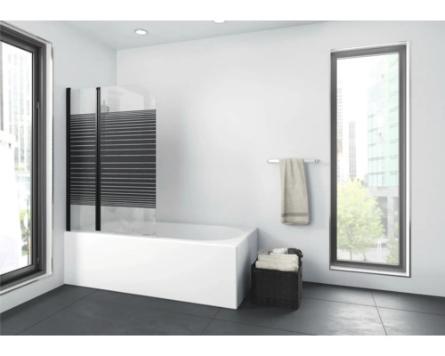Vaňová zástena 2-dielna Aurlane Black Lines 2 100 cm x 140 cm dekor skla číre sklo barva profilu čierna BWF250 Kúpeľňa s vaňou, vaňovou zástenou, držiakom na uteráky a košom na bielizeň pre svetlé prostredie
