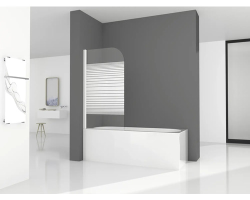 Vaňová zástena 1-dielna Aurlane White Elegance 1 75 cm x 140 cm dekor skla číre sklo barva profilu biela BWF150W Kúpeľňa s vaňou a sklenenou sprchovou stenou s vodorovnými pruhmi