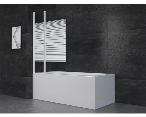 Vaňová zástena 2-dielna Aurlane White Elegance 2 100 cm x 140 cm dekor skla číre sklo barva profilu biela BWF250W Vaňa s vaňovou zástenou a vodorovnými pruhmi