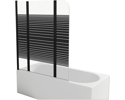 Vaňová zástena 3-dielna Aurlane Black Lines 3 125 cm x 140 cm dekor skla číre sklo barva profilu čierna BWF350 Vaňová zástena s vodorovným pruhovaným vzorom na vani