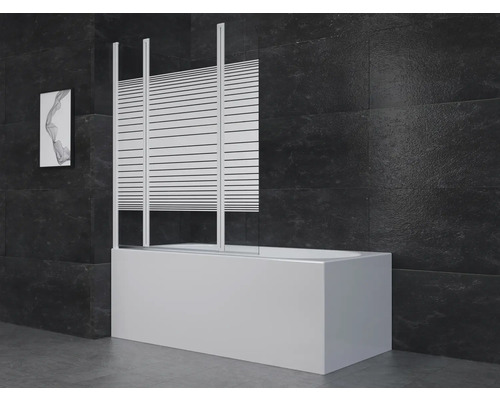 Vaňová zástena 3-dielna Aurlane White Elegance 3 125 cm x 140 cm dekor skla číre sklo barva profilu biela BWF350W Vaňa so sklenenou sprchovou stenou s vodorovnými pruhmi