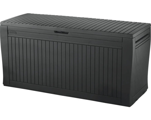 Záhradný box na podušky plastový Keter COMFY 270 l 117 x 45 x 57,5 cm grafitový Čierny plastový záhradný box s lamelovou štruktúrou