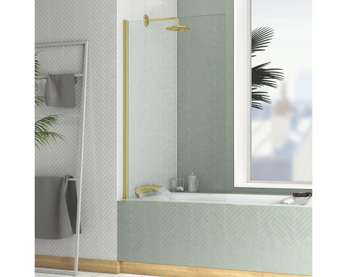 Vaňová zástena 1-dielna Aurlane Essential Gold 80 cm x 140 cm dekor skla číre sklo barva profilu zlato FAC741 Kúpeľňa s vaňou, sprchovou zástenou, držiakom na uteráky a oknom