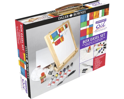 Umelecká sada olejových farieb v kufríku Daler Rowney Maliarsky stojan Box Set s farbami, plátnom a príslušenstvom