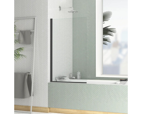 Vaňová zástena 1-dielna Aurlane Essential 70 cm x 120 cm dekor skla číre sklo barva profilu čierna FAC734 Kúpeľňa s vaňovou zástenou, držiakom na uteráky a oknom