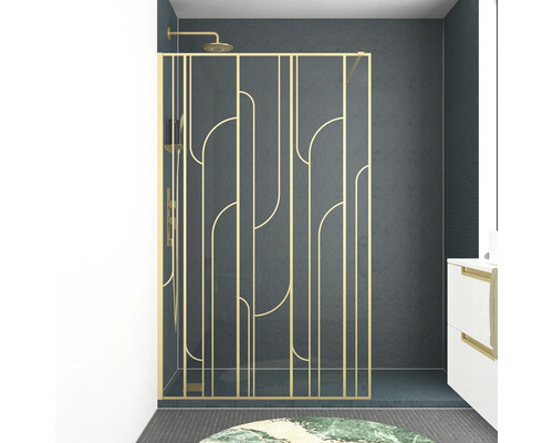 Walk In Aurlane Art Deco Gatsvy Round 120 cm farba rámu zlato dekor skla číre sklo Sprchovací kút so zlatými akcentmi v kúpeľni
