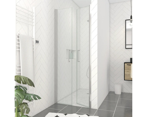 Sprchové dvere do niky Aurlane Silver Calm 80 cm farba rámu chróm dekor skla číre sklo Kúpeľňa so sprchovacím kútom, rebríkovým radiátorom a umývadlom