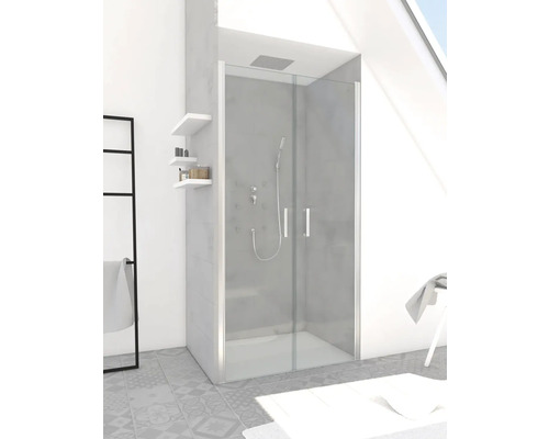 Sprchové dvere do niky Aurlane Silver Calm 90 cm farba rámu chróm dekor skla číre sklo Sprchovací kút s hlavovou sprchou a masážnymi tryskami v kúpeľni
