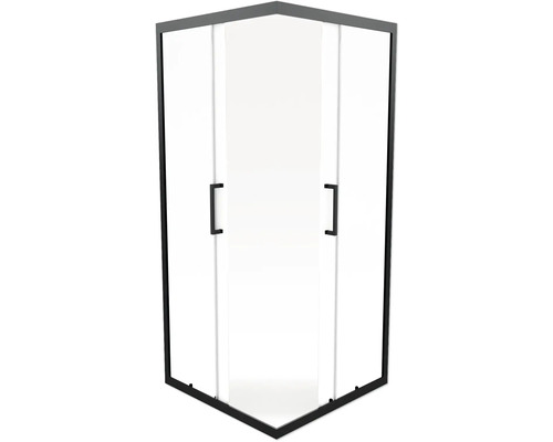 Rohová sprcha so sklenenými dverami a držadlami