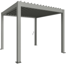Voľne stojaca sivá pergola s nastaviteľnými lamelami do záhrady