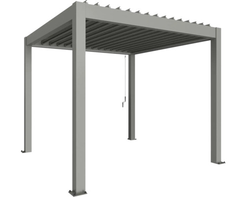 Voľne stojaca sivá pergola s nastaviteľnými lamelami do záhrady