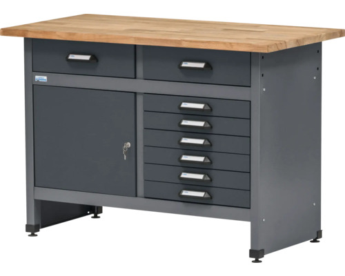 Pracovný stôl Küpper 1200 x 840 x 600 mm, 1 dvere, 8 zásuviek, antracit sivá Pracovný stôl so zásuvkami a dverami